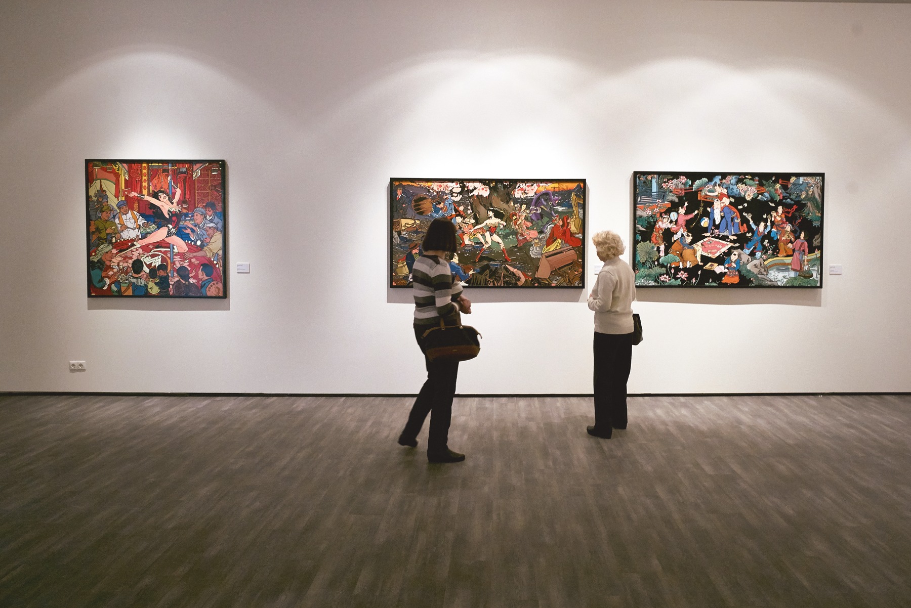 Visitors in the exhibition galleries, with Tsai’s works installed in conversation across the walls.