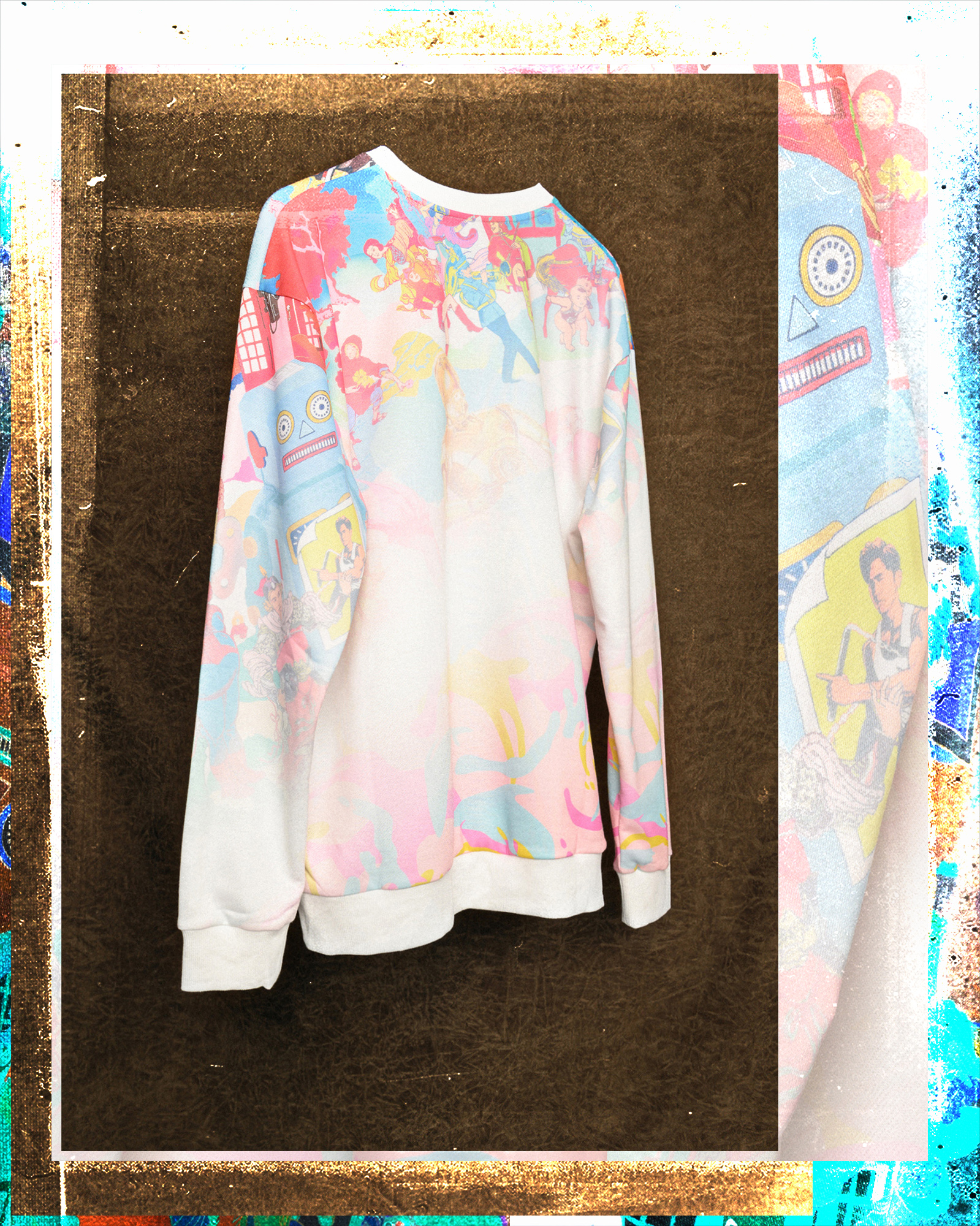 Colourful printed sweatshirt, reverse view